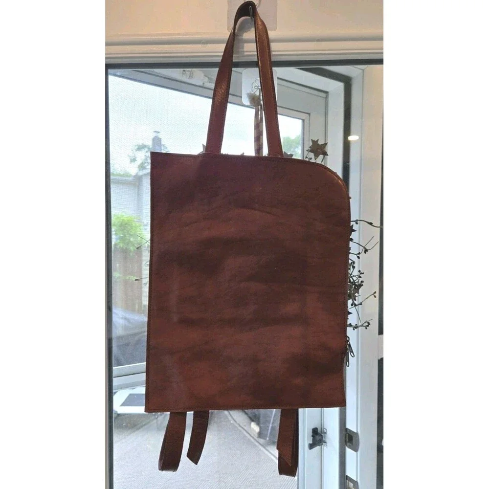 Vintage Brown leather Convertible backpack brass hardware buckles